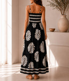 Ladies Black Leaf Print Spaghetti Strap Maxi Dress - StylePhase SA