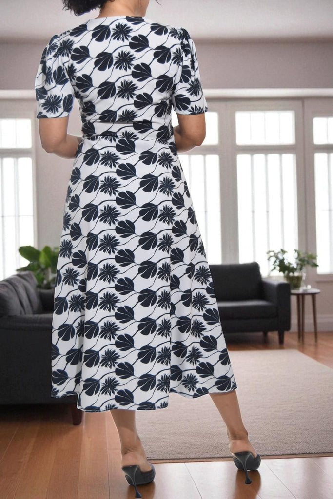 Ladies Black Leaf Print Wrap Dress - StylePhase SA