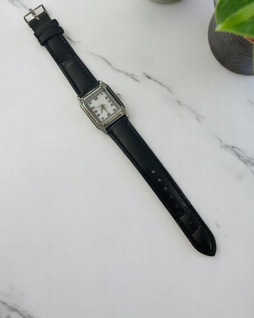 Ladies Black Leather Strap Watch - StylePhase SA