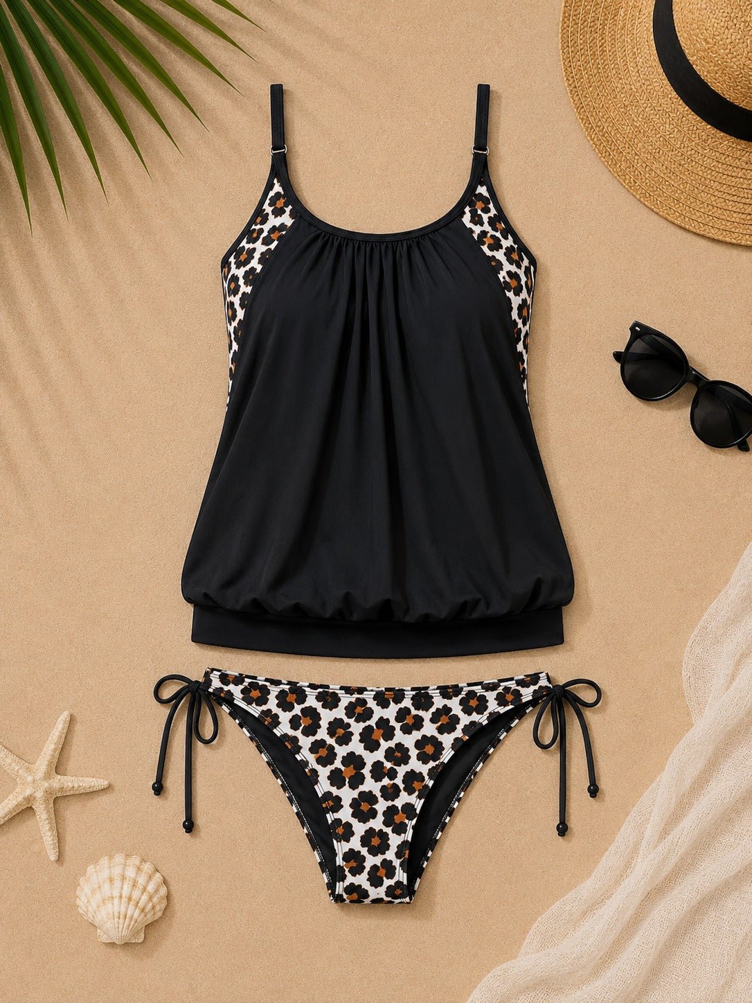 Ladies Black Leopard Print Two-Piece Swimsuit - StylePhase SA