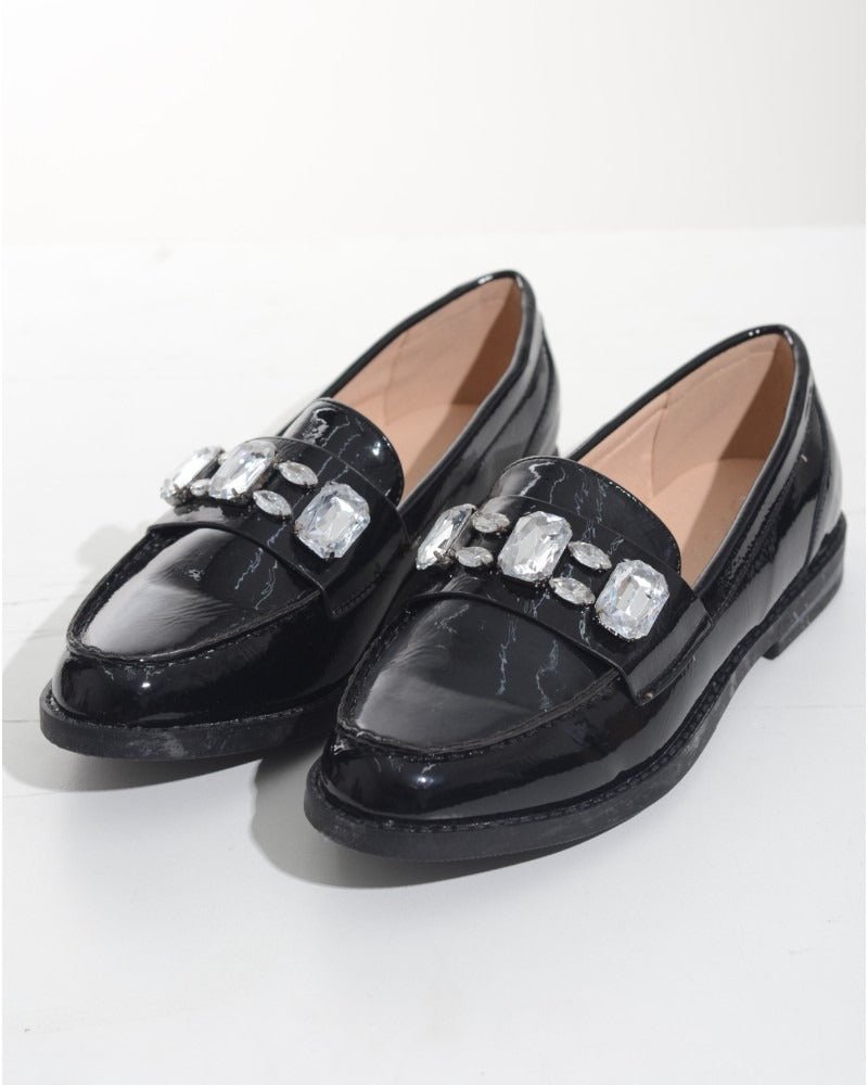 Ladies Black Loafers With Jewels - StylePhase SA