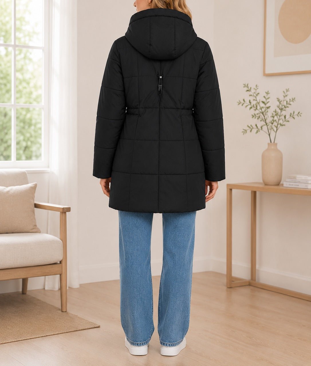 Ladies Black Long Line Padded Puffer Jacket - StylePhase SA