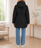 Ladies Black Long Line Padded Puffer Jacket - StylePhase SA
