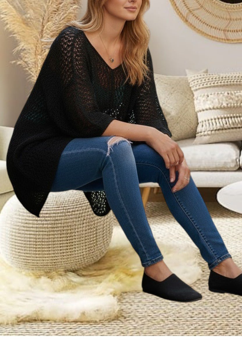 Ladies Black Long Net Top - StylePhase SA
