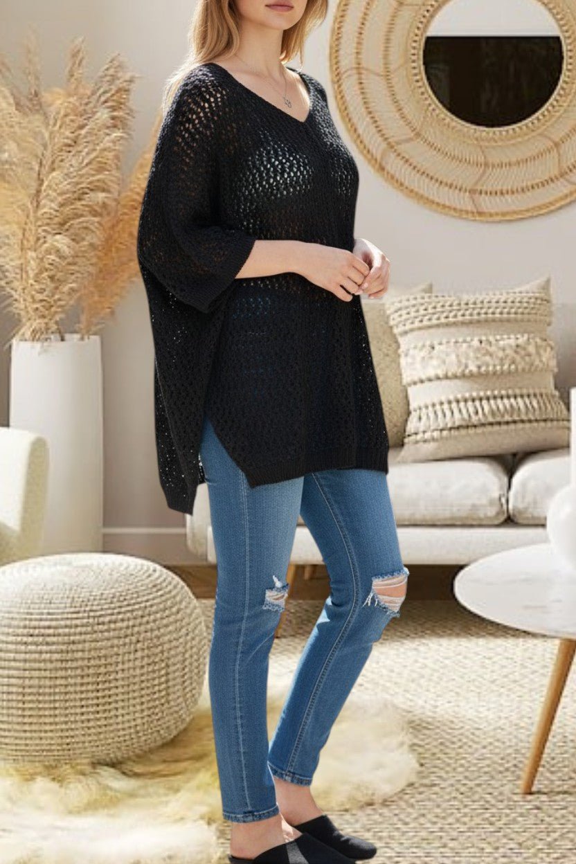 Ladies Black Long Net Top - StylePhase SA