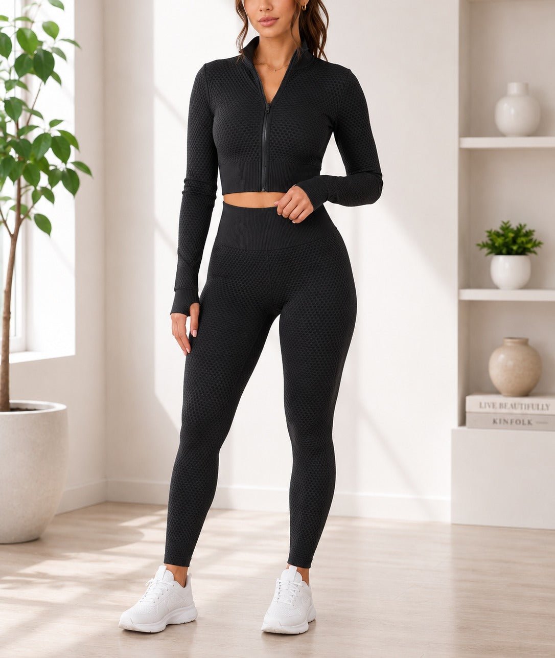 Ladies Black Long Sleeve Activewear Set - StylePhase SA