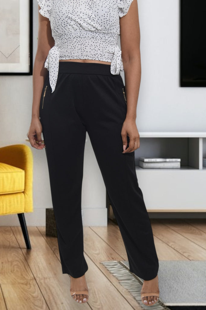 Ladies Black Long Zip Pants - StylePhase SA