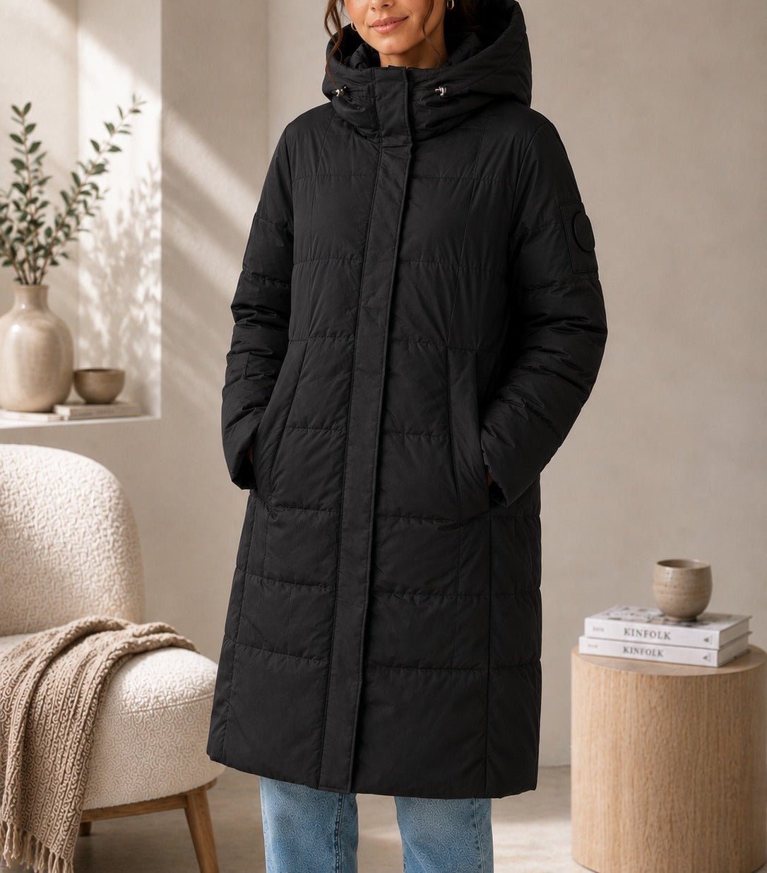 Ladies Black Longer Length Puffer Jacket - StylePhase SA