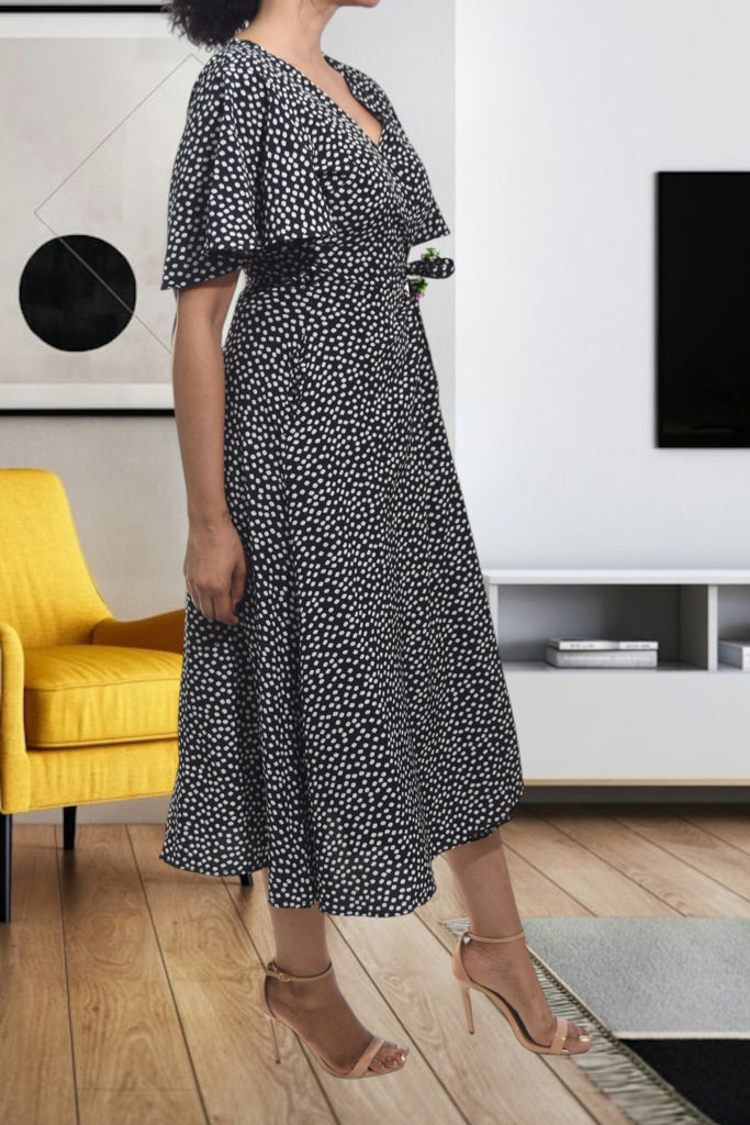 Ladies Black Mini Flower Wrap Dress - StylePhase SA