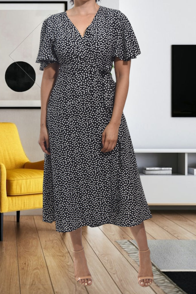 Ladies Black Mini Flower Wrap Dress - StylePhase SA