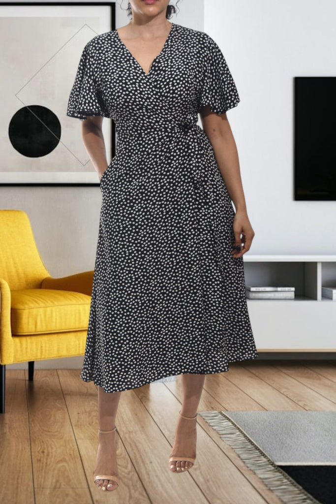 Ladies Black Mini Flower Wrap Dress - StylePhase SA