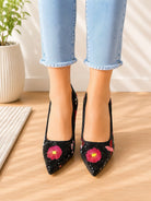 Ladies Black Multi Floral Heels - StylePhase SA