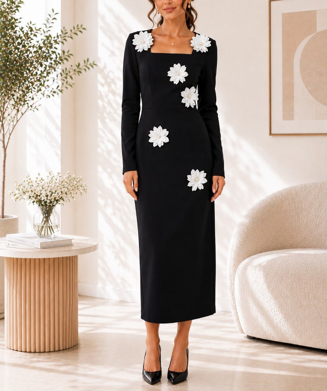 Ladies Black New Feeling 3D Floral Pinted Detail Dress - StylePhase SA