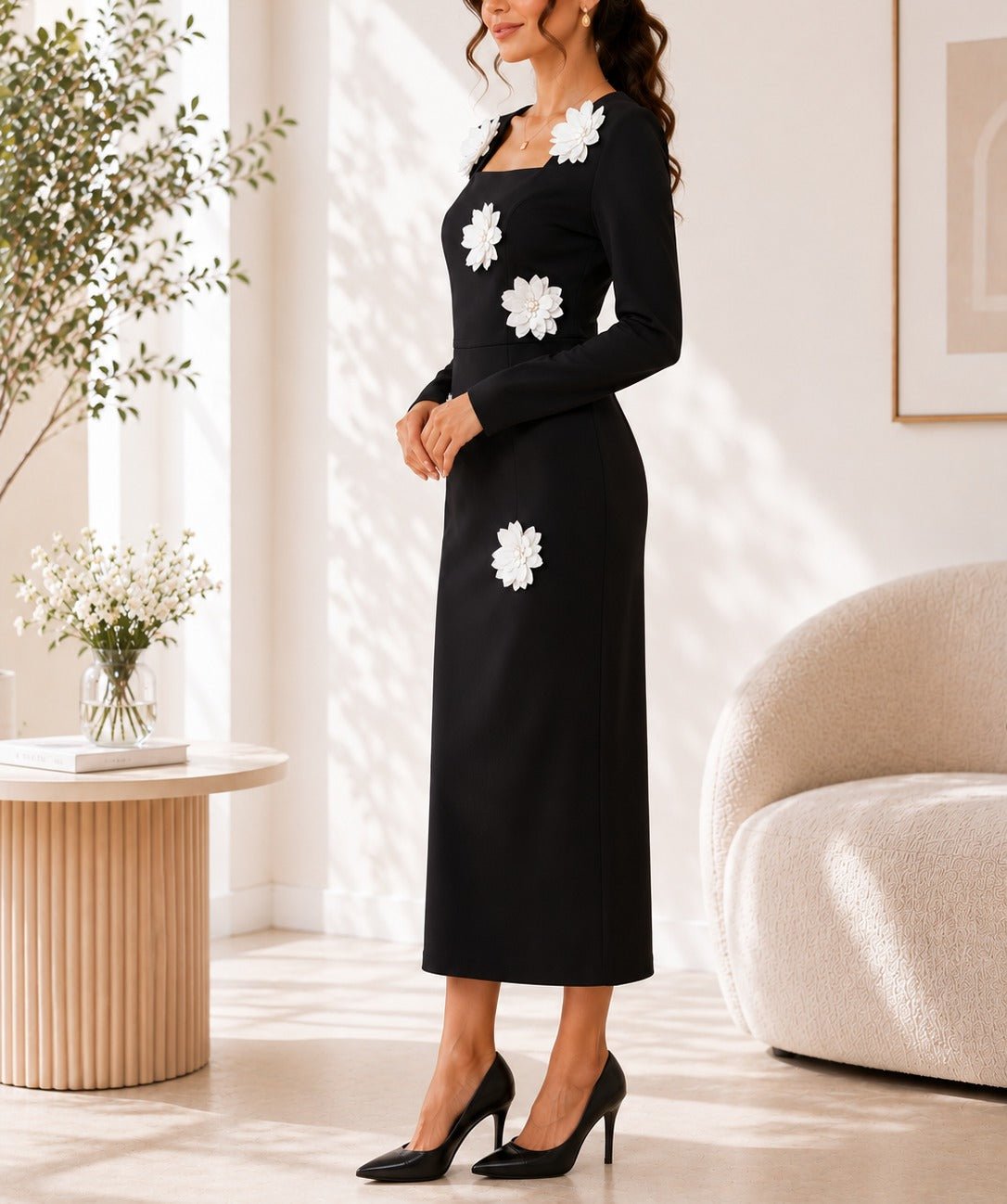 Ladies Black New Feeling 3D Floral Pinted Detail Dress - StylePhase SA