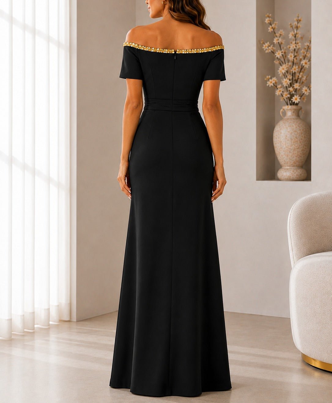 Ladies Black New Feeling Embellished Off Shoulder Maxi Dress - StylePhase SA
