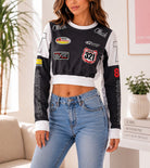 Ladies Black New Feeling Graphic Crop Sweatshirt - StylePhase SA