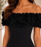 Ladies Black Off Shoulder 3D Fabric Rose Dress - StylePhase SA