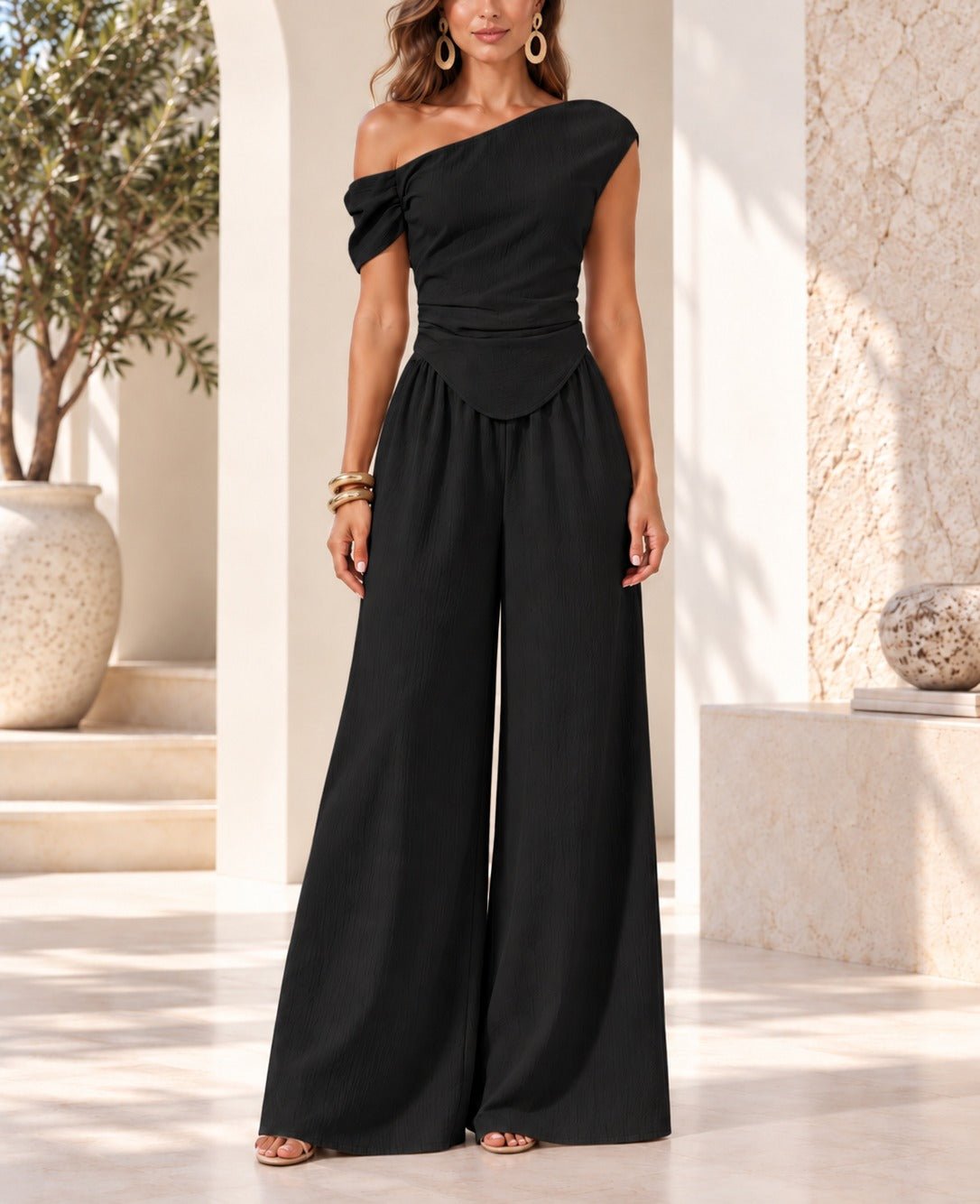 Ladies Black Off Shoulder Pants Two Piece Set - StylePhase SA
