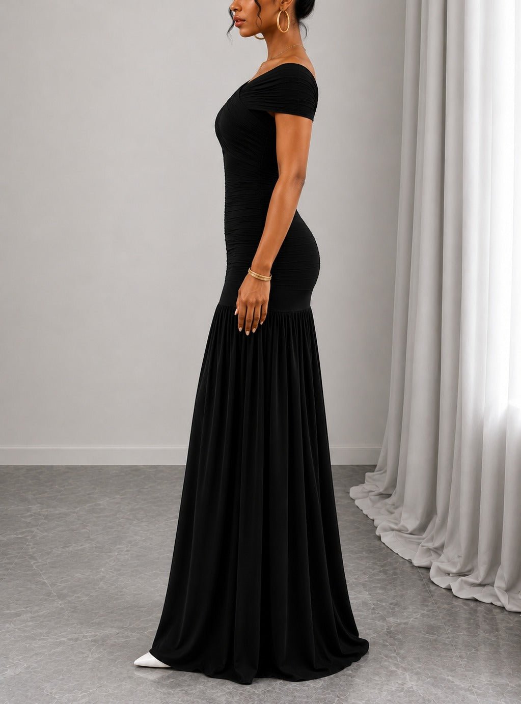 Ladies Black Off Sleeve Maxi Dress - StylePhase SA