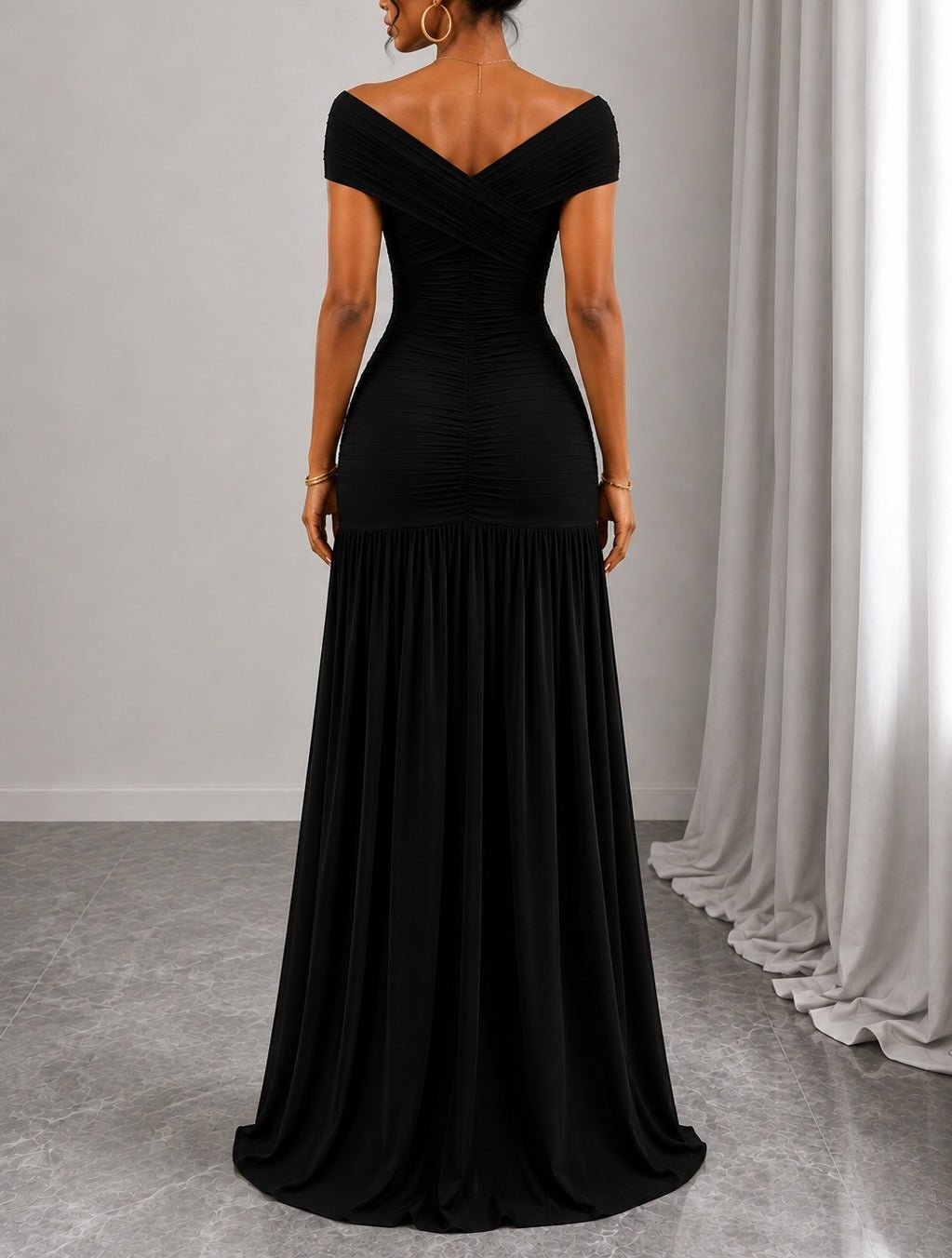 Ladies Black Off Sleeve Maxi Dress - StylePhase SA