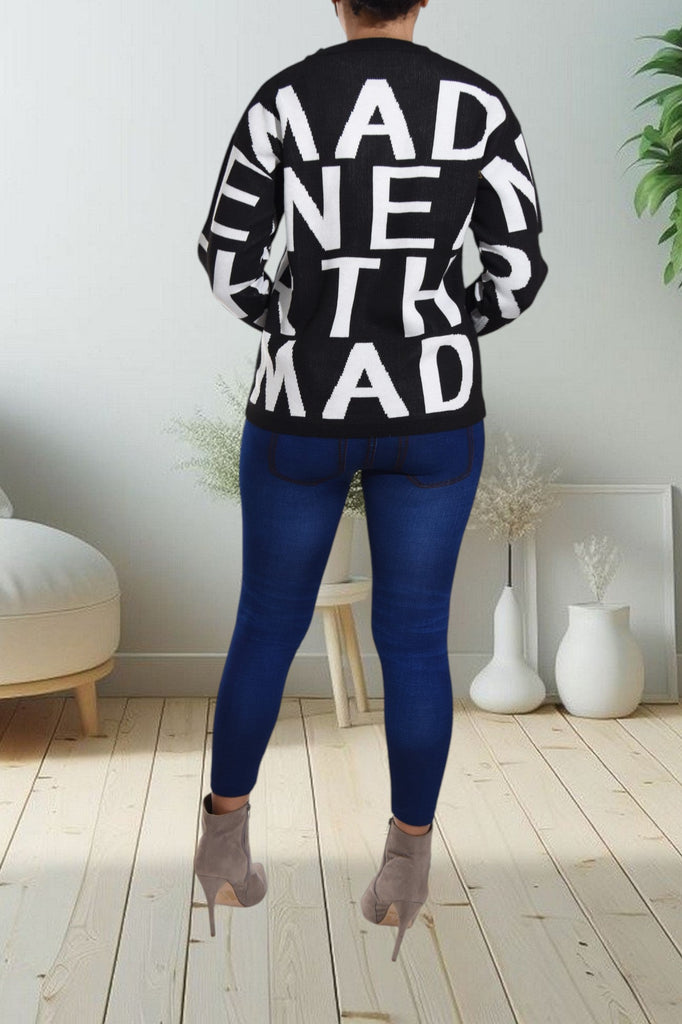 Ladies Black Oversized Printed Sweater - StylePhase SA