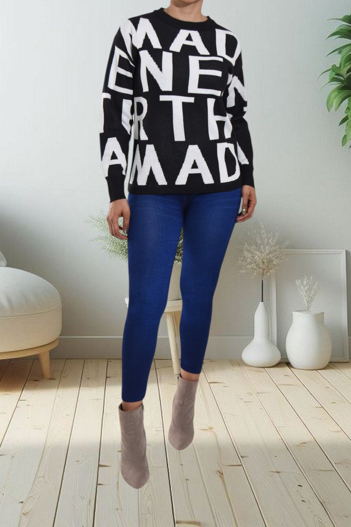 Ladies Black Oversized Printed Sweater - StylePhase SA