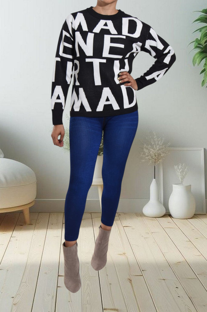 Ladies Black Oversized Printed Sweater - StylePhase SA