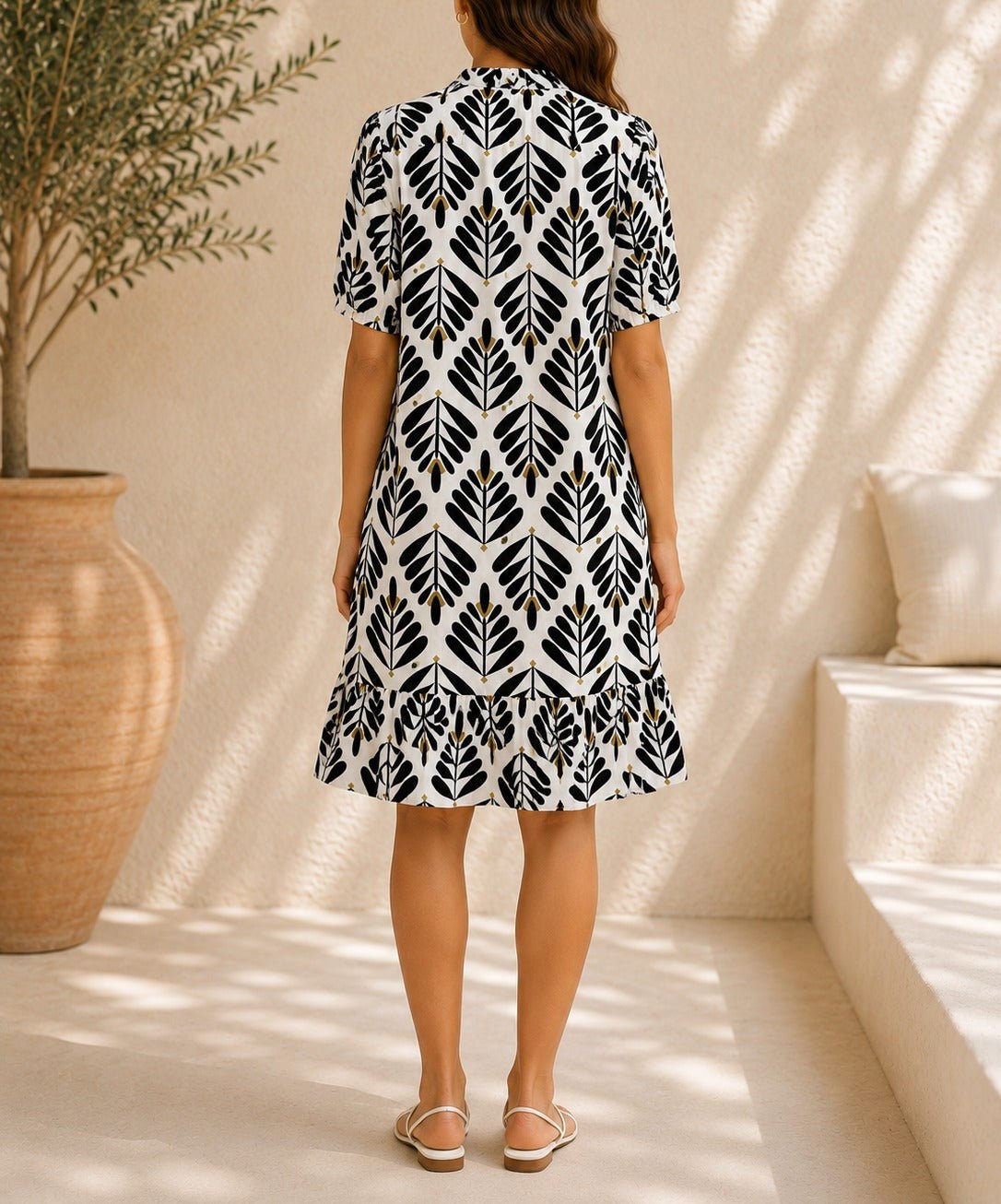 Ladies Black Paisley Button Front Dress - StylePhase SA