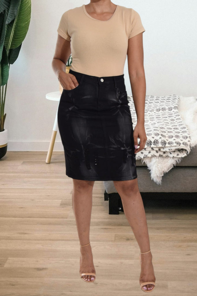 Ladies Black Pattern Denim Skirt - StylePhase SA