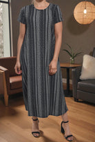 Ladies Black Pattern Short Sleeve Maxi Dress - StylePhase SA