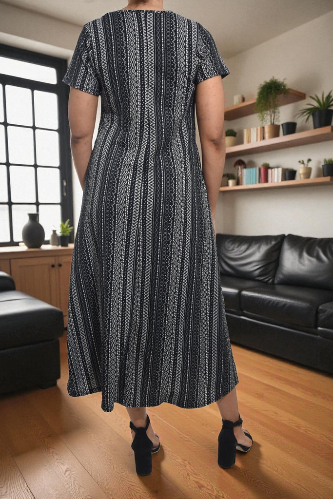 Ladies Black Pattern Short Sleeve Maxi Dress - StylePhase SA