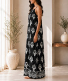 Ladies Black Patterned Sleeveless Maxi Dress - StylePhase SA