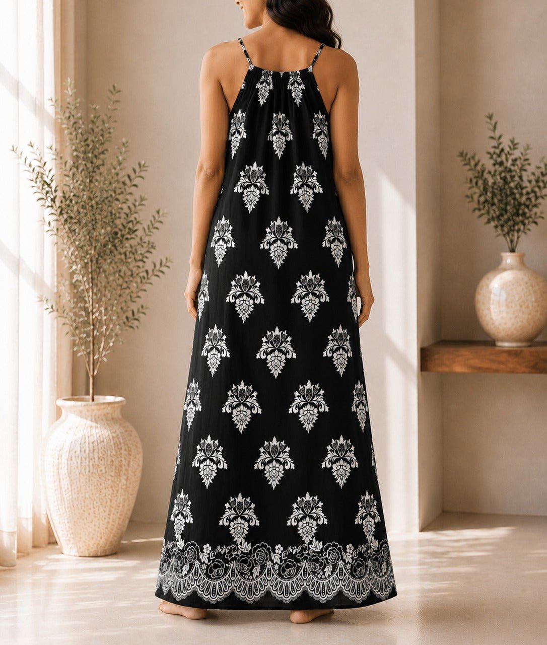 Ladies Black Patterned Sleeveless Maxi Dress - StylePhase SA
