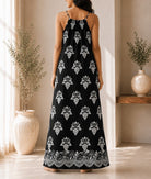 Ladies Black Patterned Sleeveless Maxi Dress - StylePhase SA