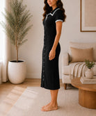 Ladies Black Pearl Collar Rib Jersey Dress - StylePhase SA