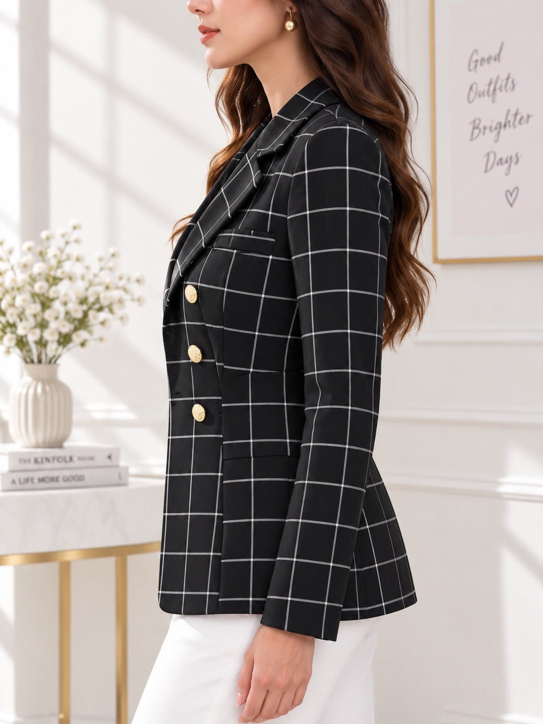 Ladies Black Plaid Blazer - StylePhase SA