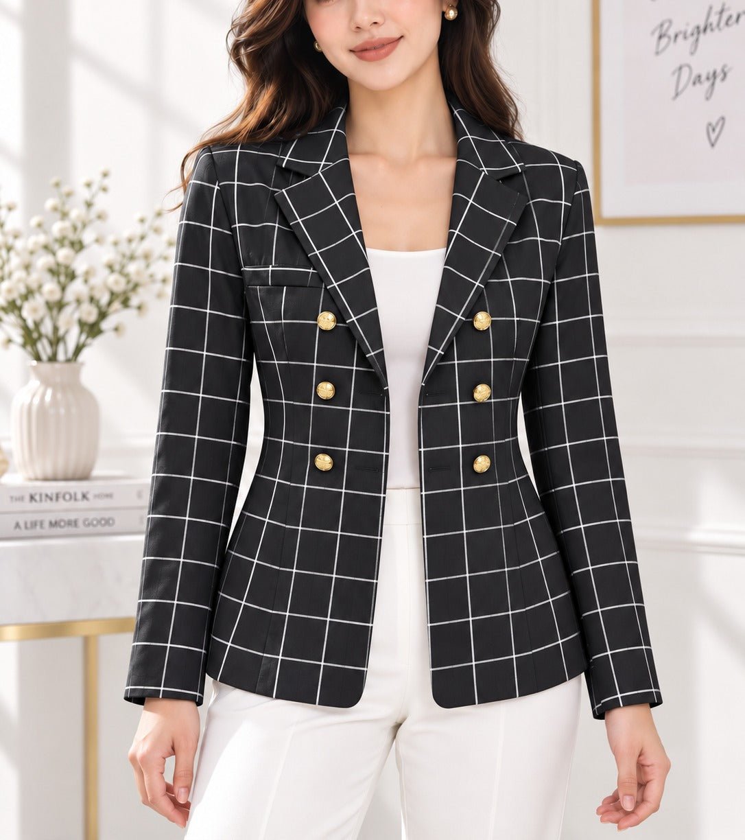 Ladies Black Plaid Blazer - StylePhase SA