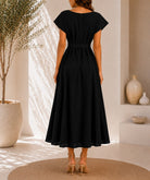Ladies Black Pleated Buckled Waist Belt Dress - StylePhase SA