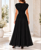 Ladies Black Pleated Maxi Smocked Maxi Dress - StylePhase SA