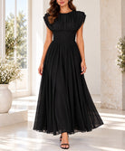 Ladies Black Pleated Maxi Smocked Maxi Dress - StylePhase SA