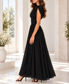 Ladies Black Pleated Maxi Smocked Maxi Dress - StylePhase SA