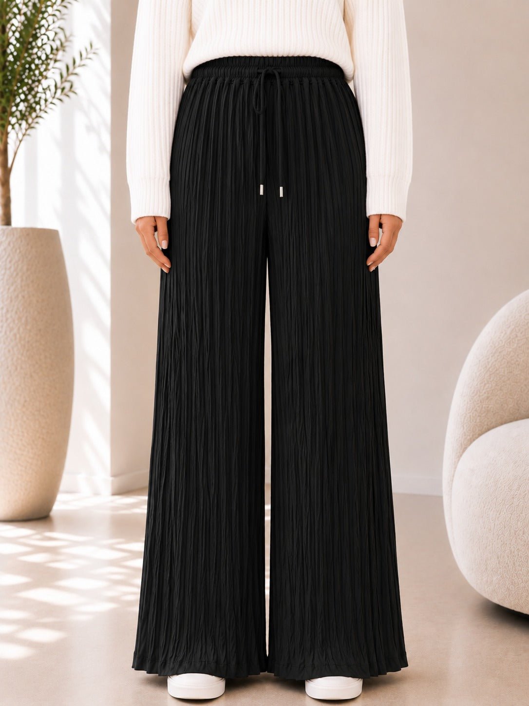 Ladies Black Pleated Wide Leg Pants - StylePhase SA