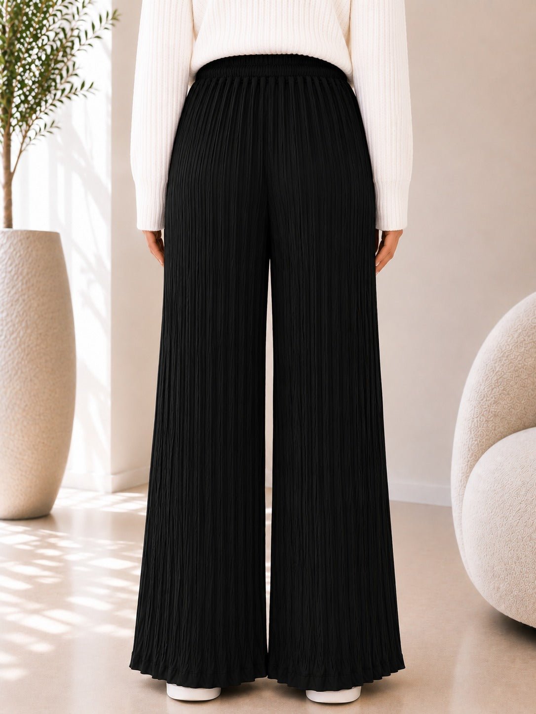 Ladies Black Pleated Wide Leg Pants - StylePhase SA