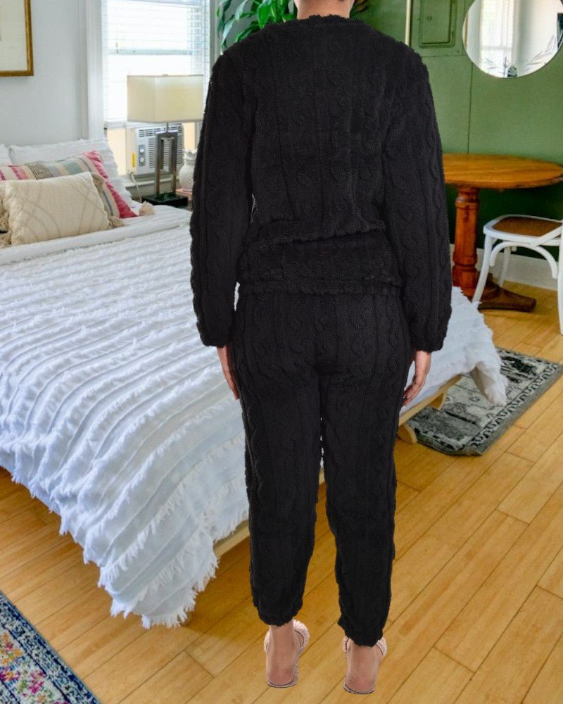 Ladies Black Plush Pyjama Set - StylePhase SA