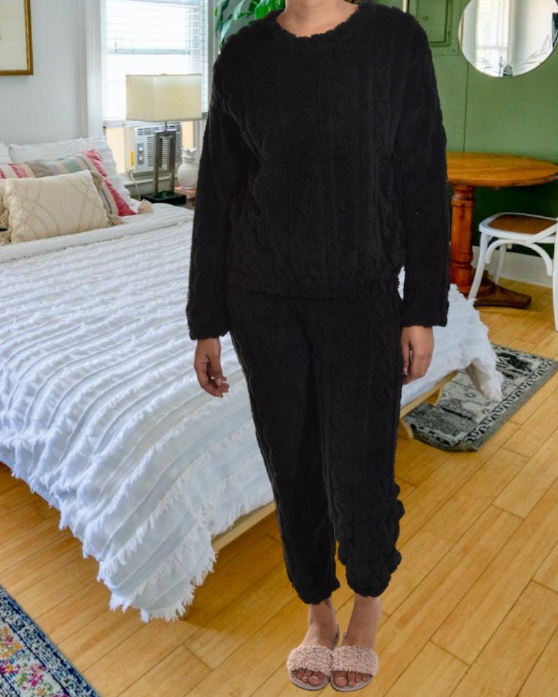 Ladies Black Plush Pyjama Set - StylePhase SA
