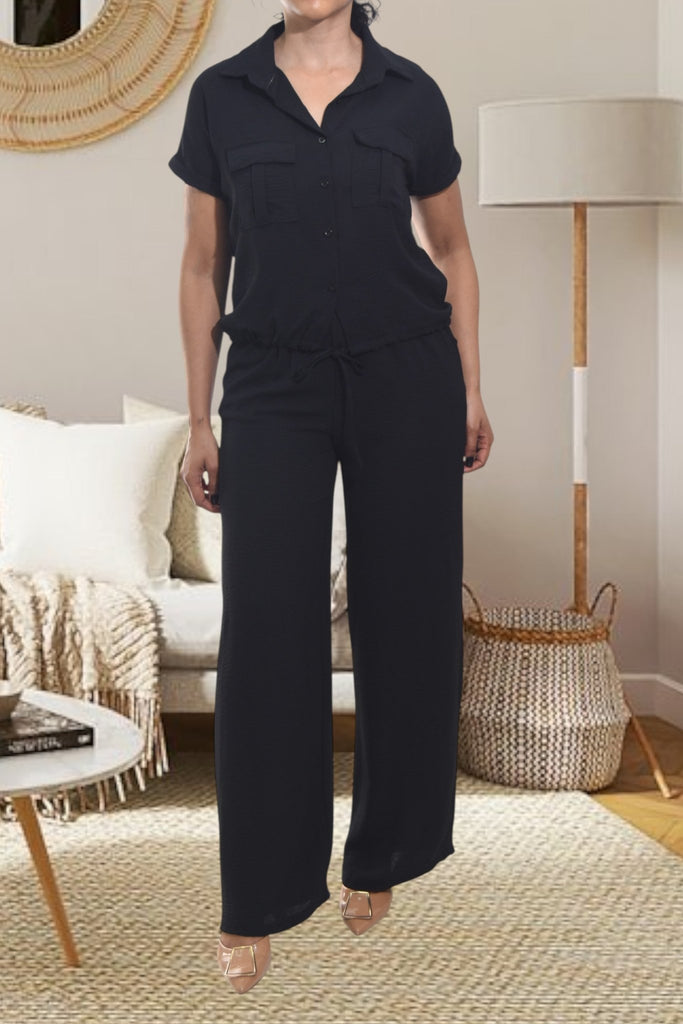 Ladies Black Pocket Two Piece Set - StylePhase SA