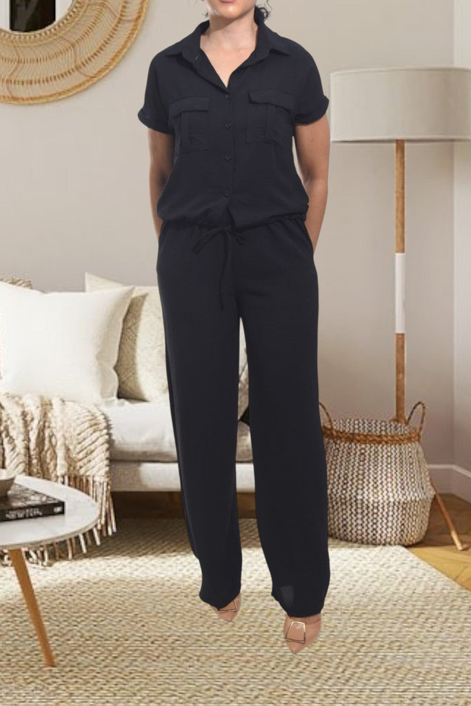 Ladies Black Pocket Two Piece Set - StylePhase SA