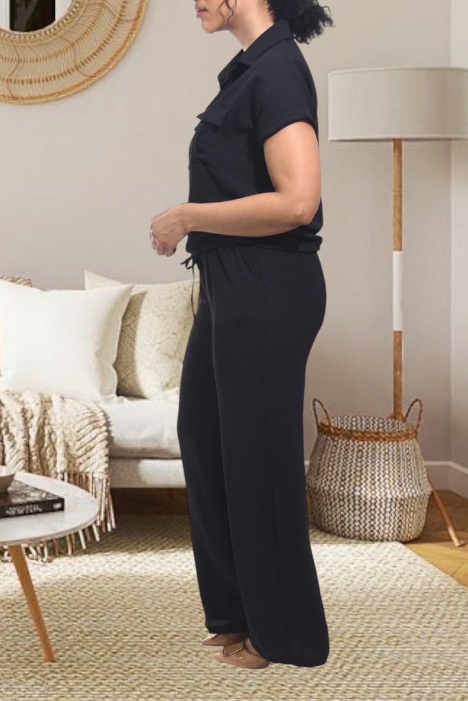Ladies Black Pocket Two Piece Set - StylePhase SA