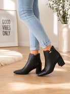 Ladies Black Pointed Toe Block Heel Ankle Boots - StylePhase SA