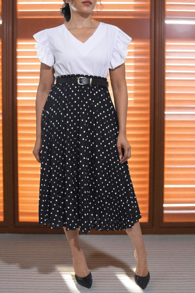 Ladies Black Polka Dot Belted Skirt - StylePhase SA